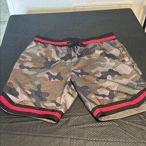 Camouflage Mesh Shorts with Red Trim